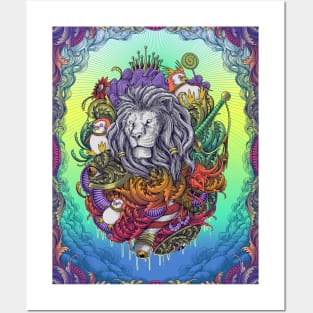 Lion Engraving Surrealism Artwork Posters and Art